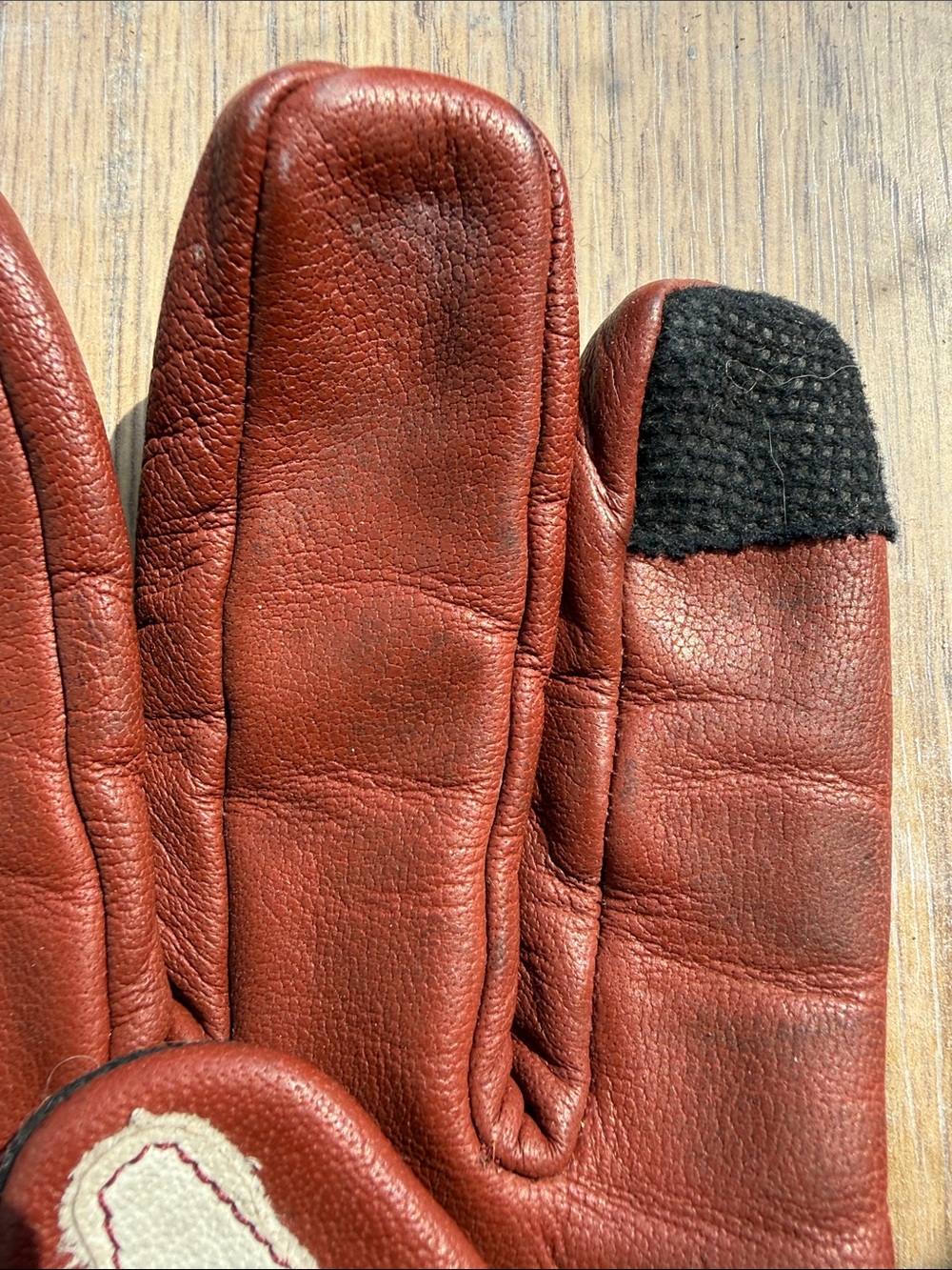 Men's Red Leather Gloves with White Skeleton Stitch Detail - Picture 6 of 9